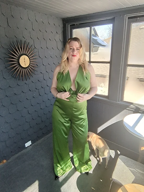 Green Halter Wide-Leg Jumpsuit - Picture 10 of 11